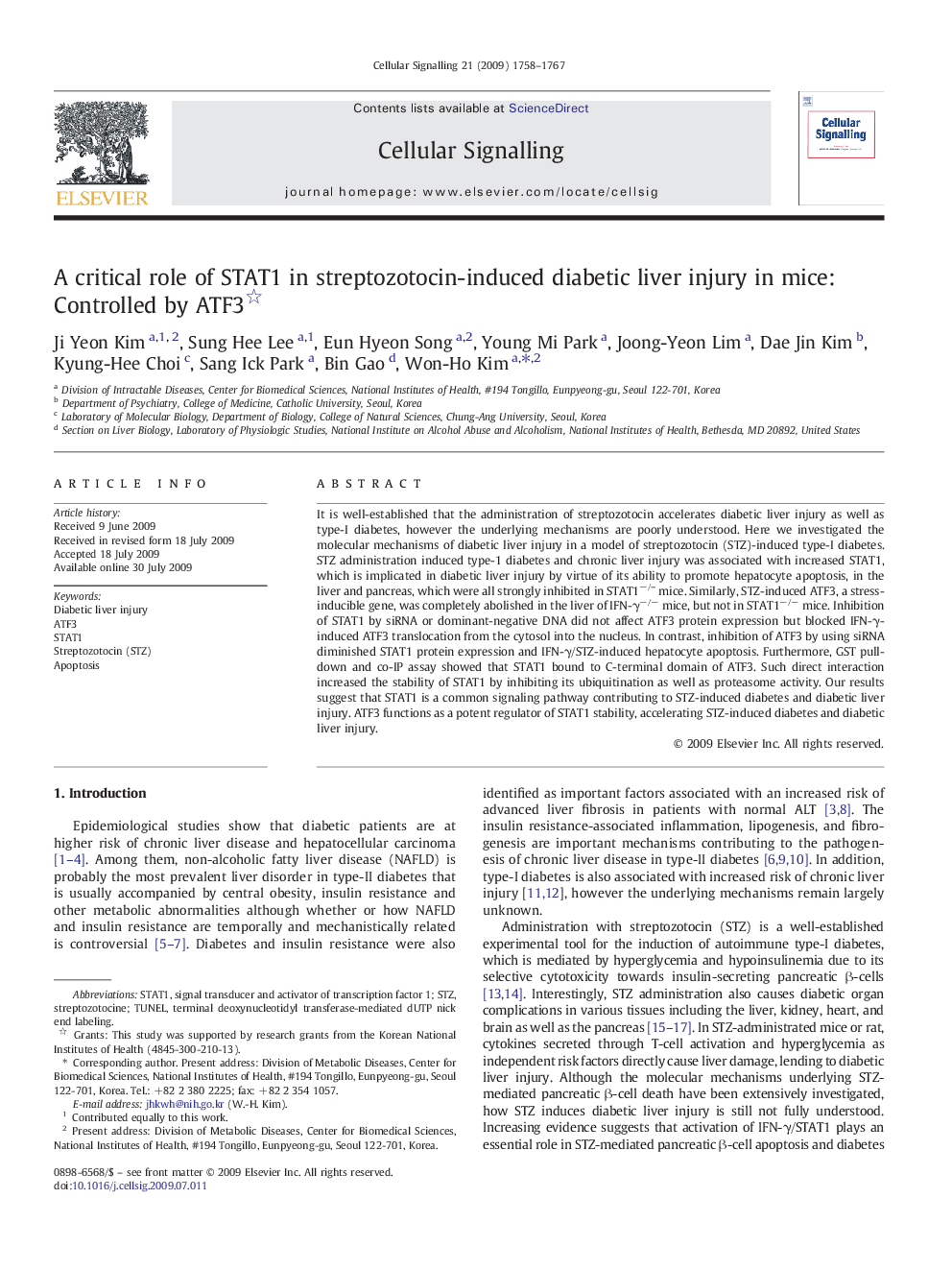 A critical role of STAT1 in streptozotocin-induced diabetic liver injury in mice: Controlled by ATF3