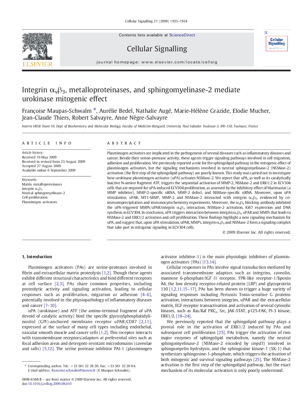 Integrin Î±vÎ²3, metalloproteinases, and sphingomyelinase-2 mediate urokinase mitogenic effect