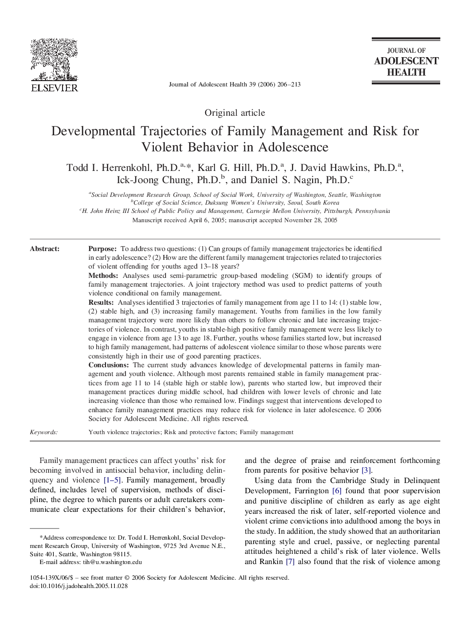 Developmental Trajectories of Family Management and Risk for Violent Behavior in Adolescence