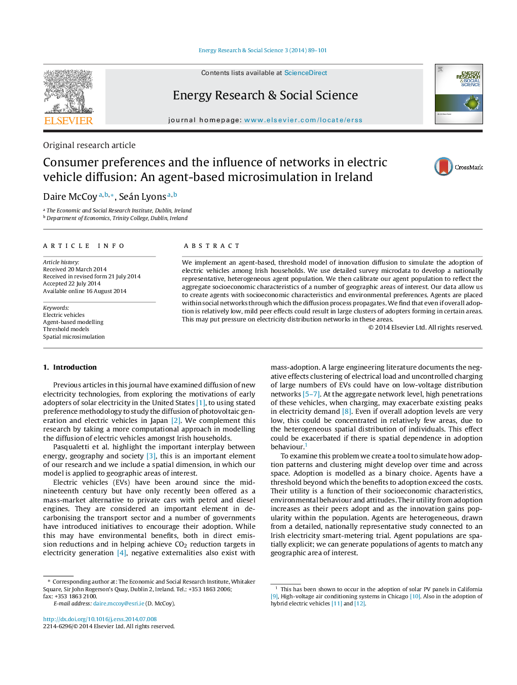 Consumer preferences and the influence of networks in electric vehicle diffusion: An agent-based microsimulation in Ireland