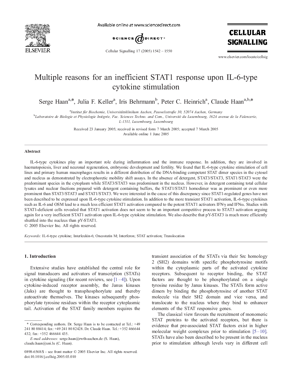 Multiple reasons for an inefficient STAT1 response upon IL-6-type cytokine stimulation