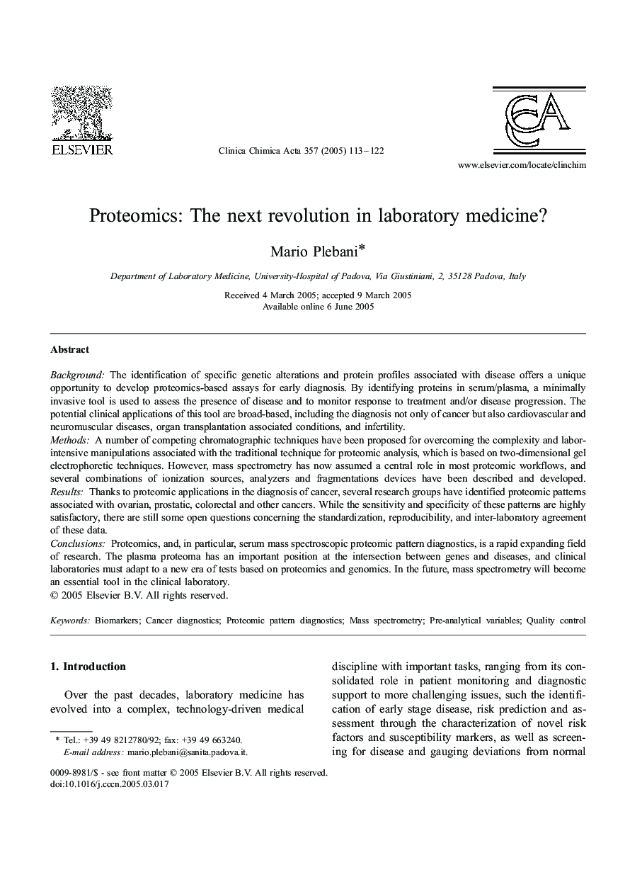 Proteomics: The next revolution in laboratory medicine?