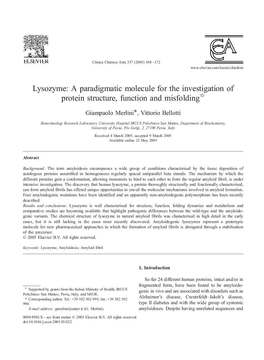 Lysozyme: A paradigmatic molecule for the investigation of protein structure, function and misfolding