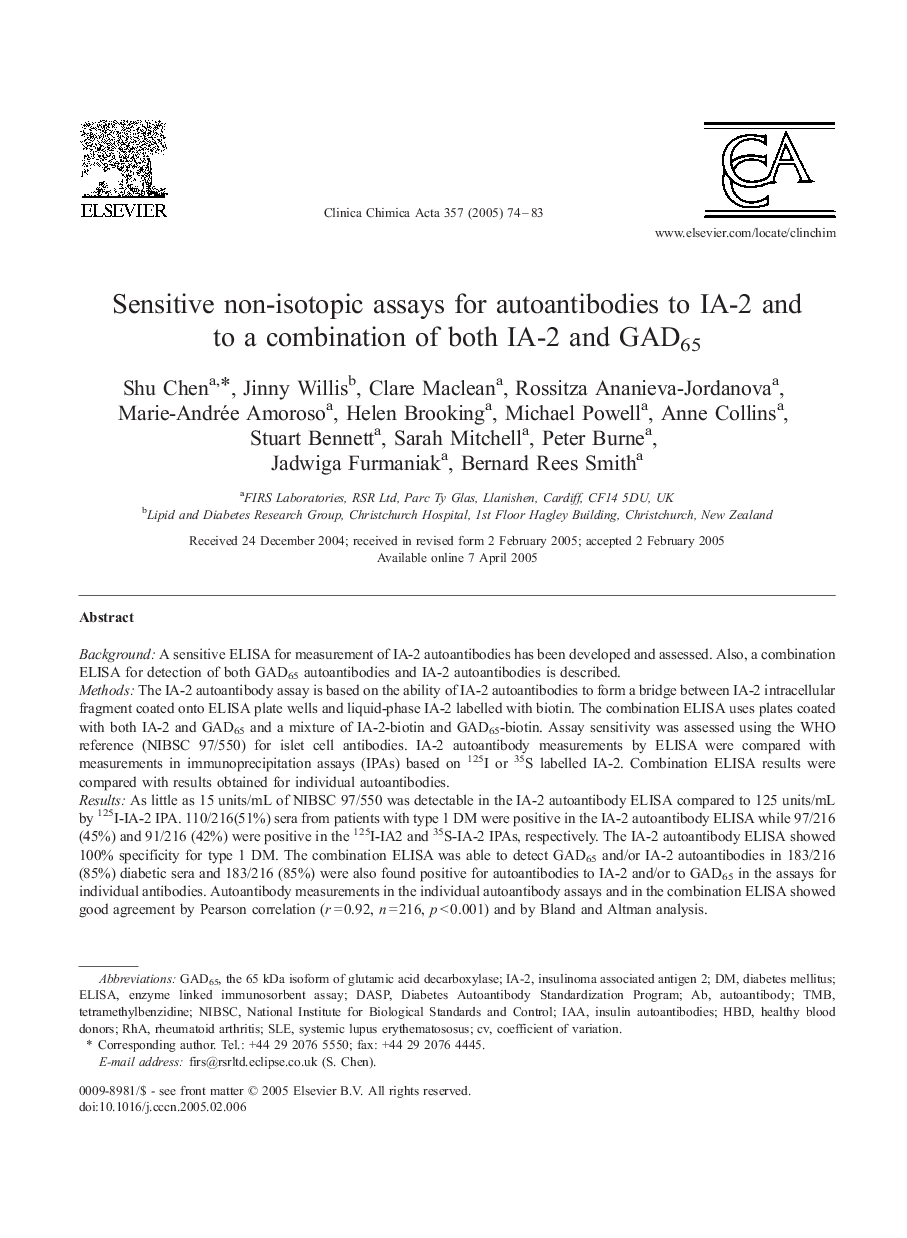 Sensitive non-isotopic assays for autoantibodies to IA-2 and to a combination of both IA-2 and GAD65