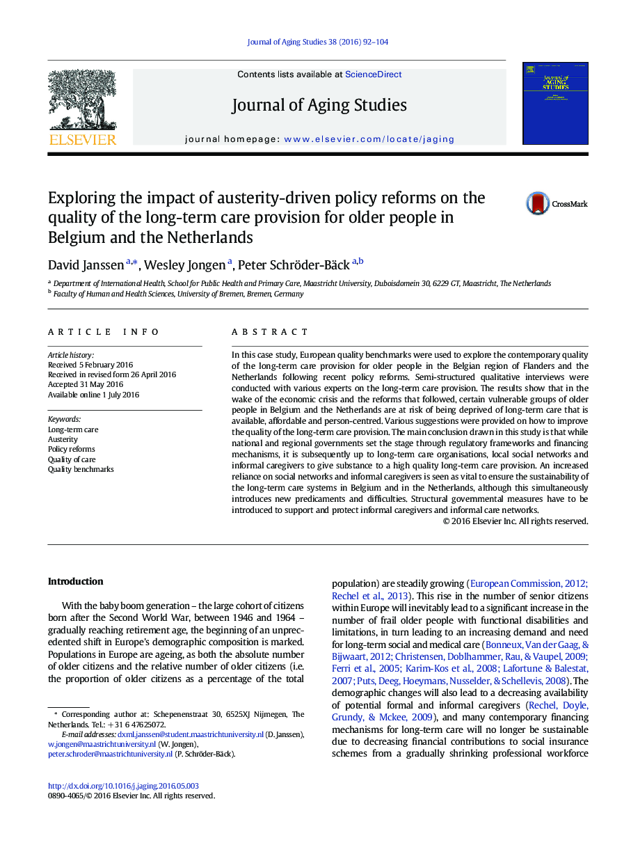 Exploring the impact of austerity-driven policy reforms on the quality of the long-term care provision for older people in Belgium and the Netherlands