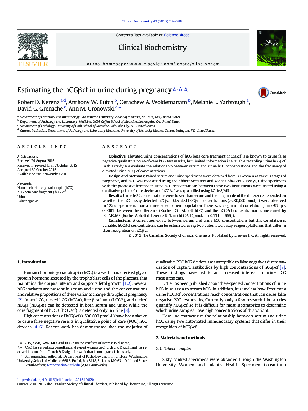 Estimating the hCGÎ²cf in urine during pregnancy