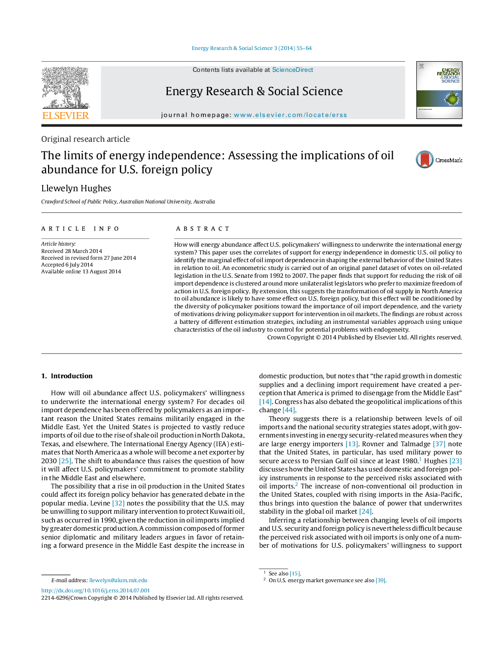 The limits of energy independence: Assessing the implications of oil abundance for U.S. foreign policy