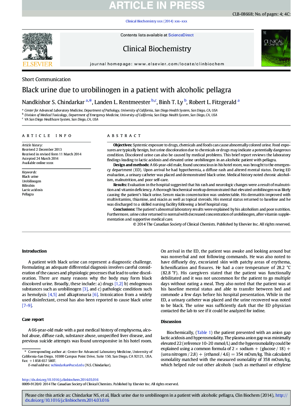 Black urine due to urobilinogen in a patient with alcoholic pellagra