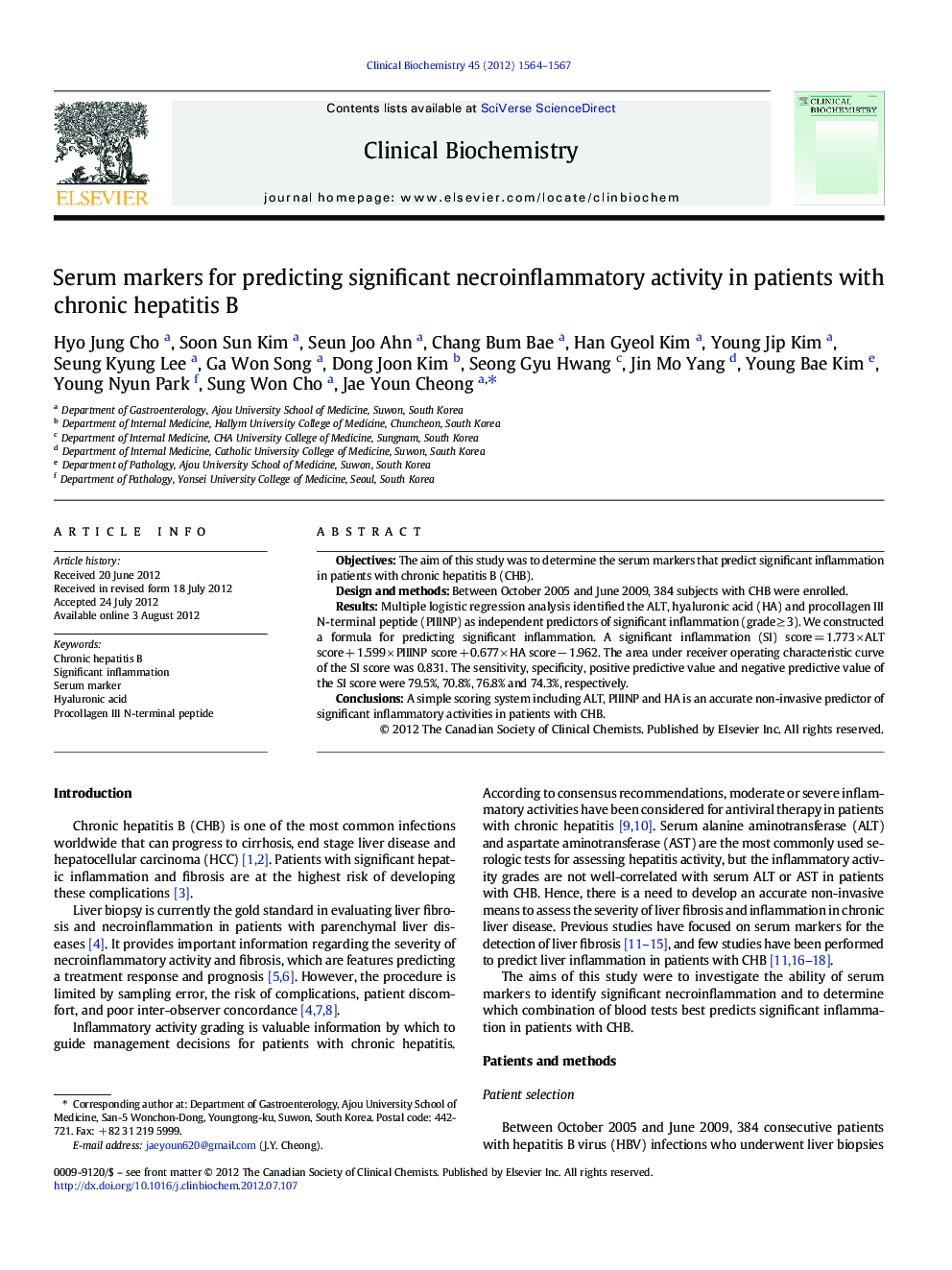 Serum markers for predicting significant necroinflammatory activity in patients with chronic hepatitis B