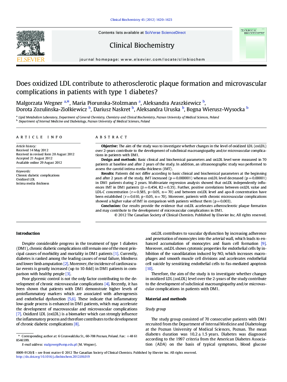 Does oxidized LDL contribute to atherosclerotic plaque formation and microvascular complications in patients with type 1 diabetes?