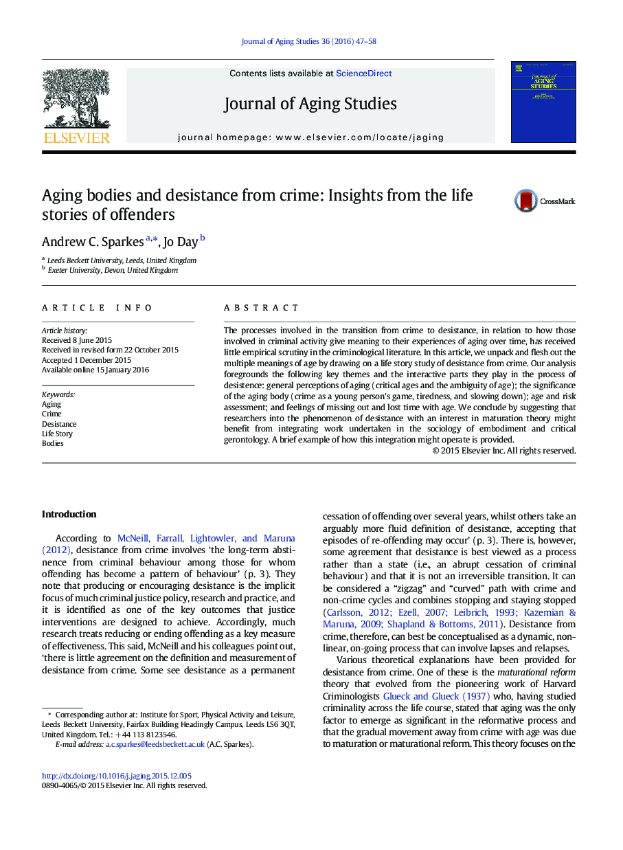 Aging bodies and desistance from crime: Insights from the life stories of offenders