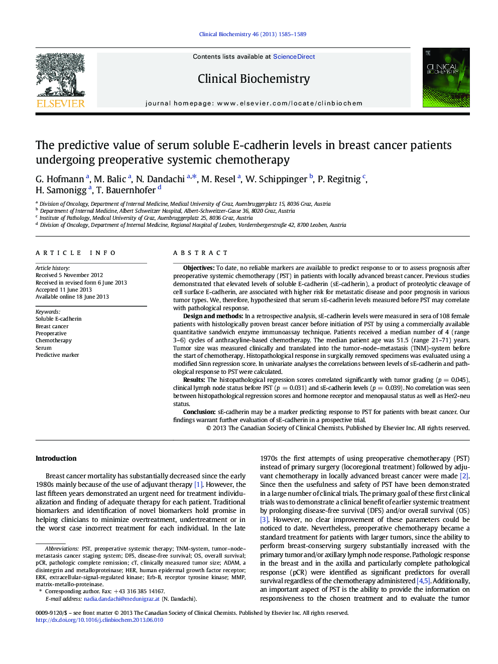 The predictive value of serum soluble E-cadherin levels in breast cancer patients undergoing preoperative systemic chemotherapy