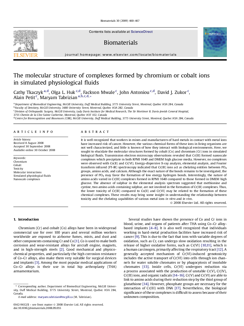 The molecular structure of complexes formed by chromium or cobalt ions in simulated physiological fluids