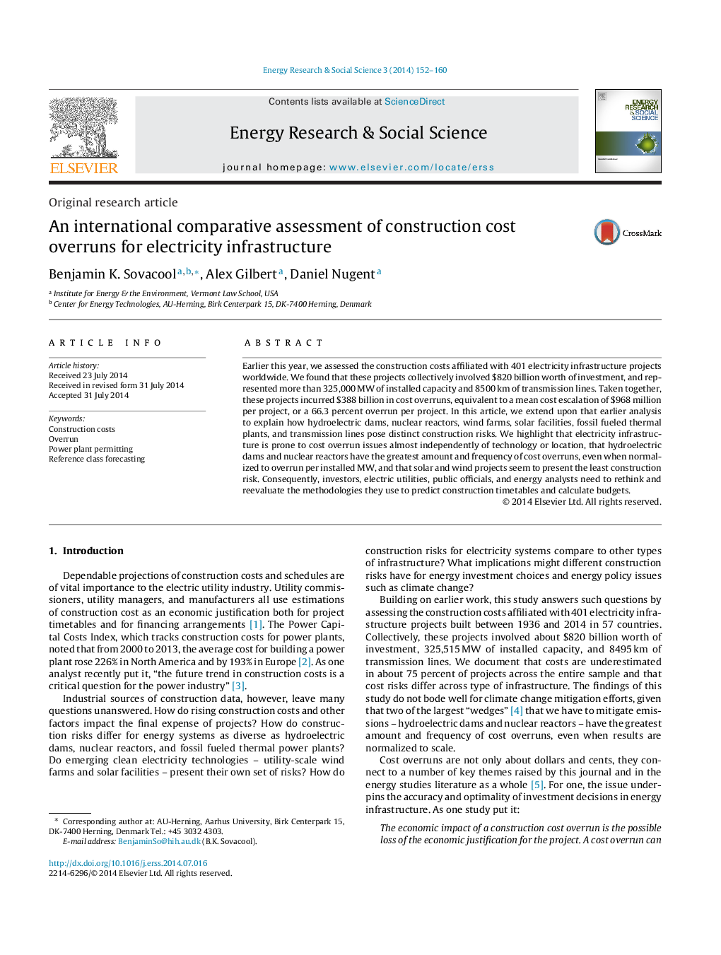 An international comparative assessment of construction cost overruns for electricity infrastructure