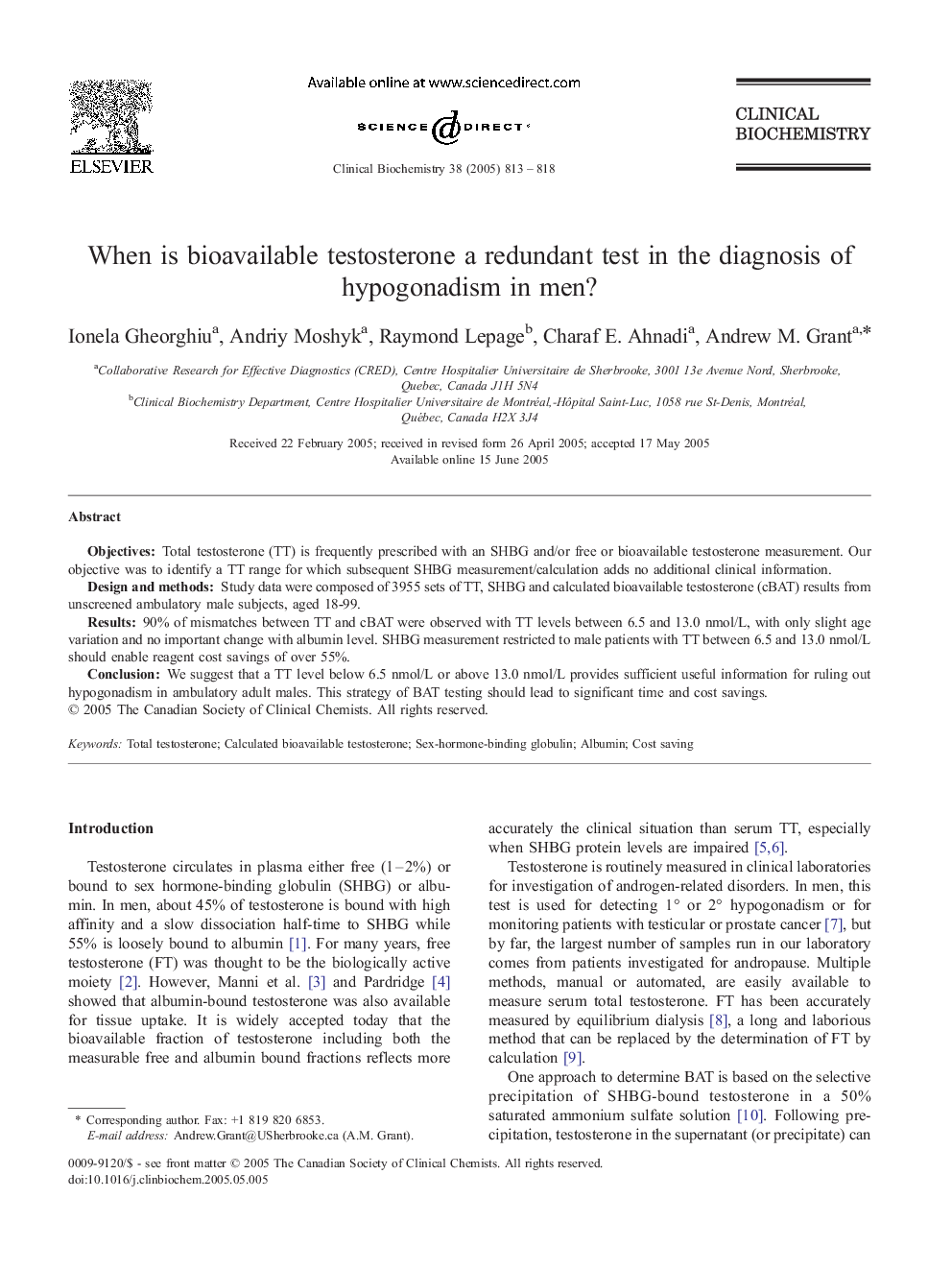 When is bioavailable testosterone a redundant test in the diagnosis of hypogonadism in men?