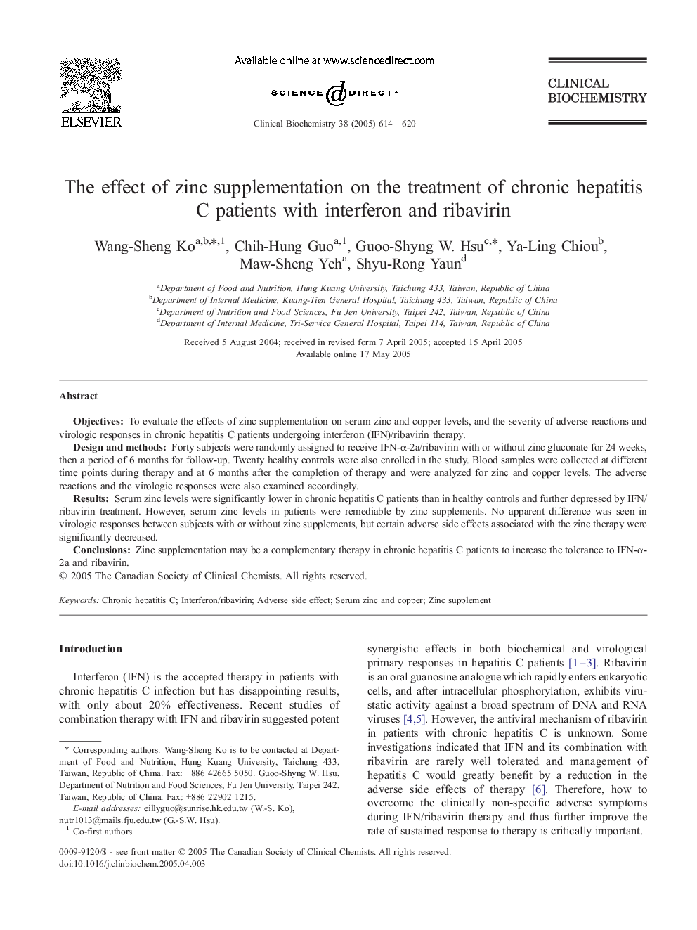 The effect of zinc supplementation on the treatment of chronic hepatitis C patients with interferon and ribavirin