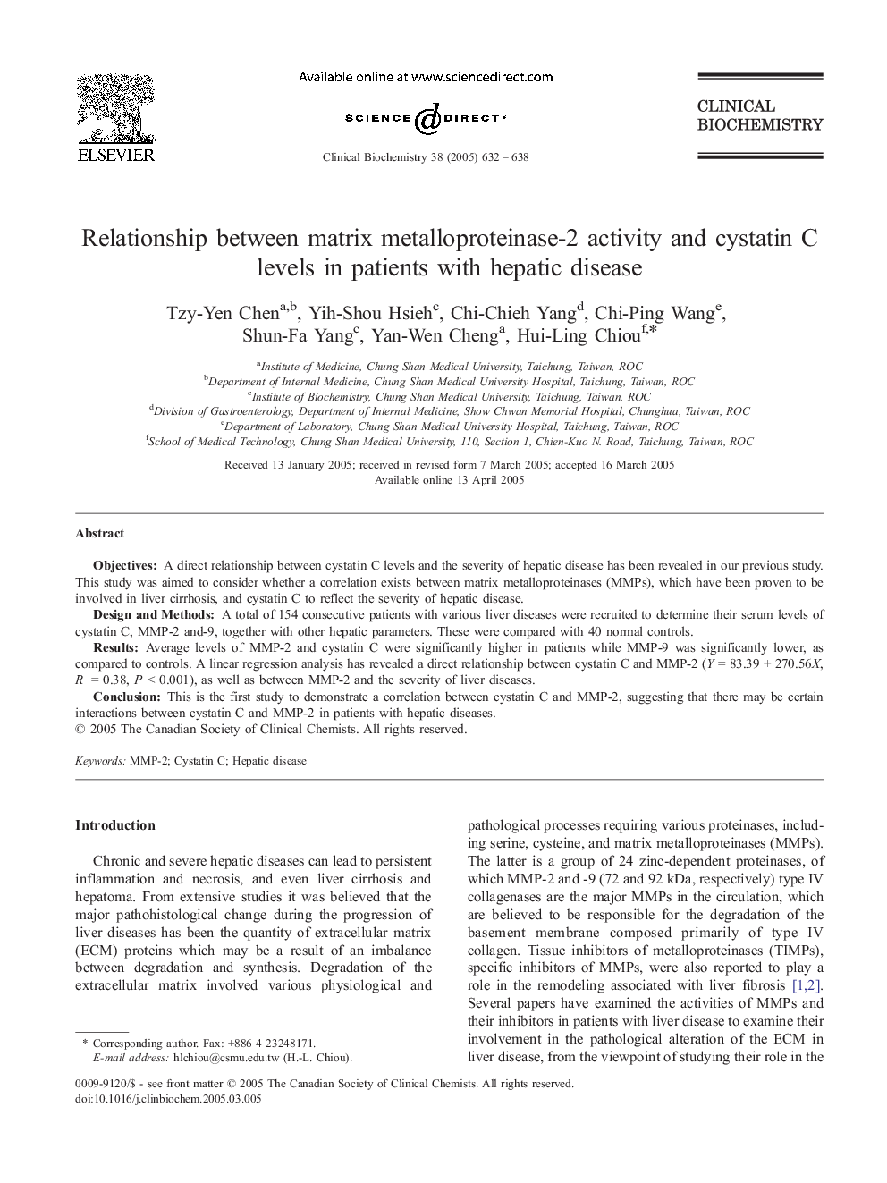 Relationship between matrix metalloproteinase-2 activity and cystatin C levels in patients with hepatic disease