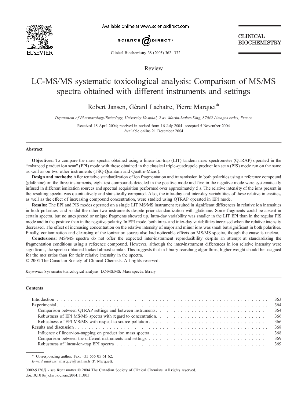 LC-MS/MS systematic toxicological analysis: Comparison of MS/MS spectra obtained with different instruments and settings