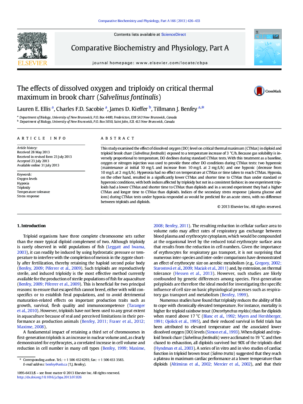 The effects of dissolved oxygen and triploidy on critical thermal maximum in brook charr (Salvelinus fontinalis)