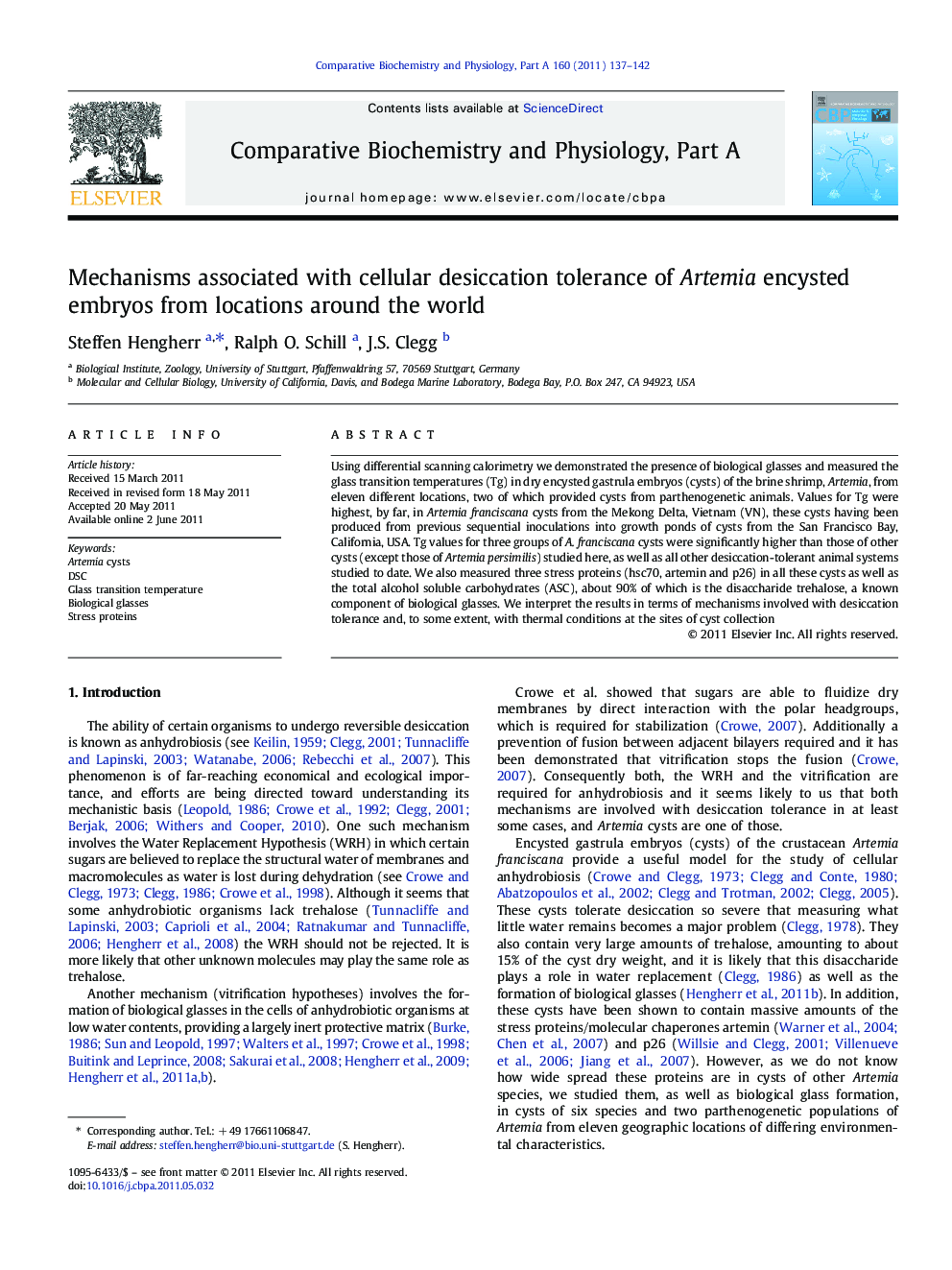 Mechanisms associated with cellular desiccation tolerance of Artemia encysted embryos from locations around the world