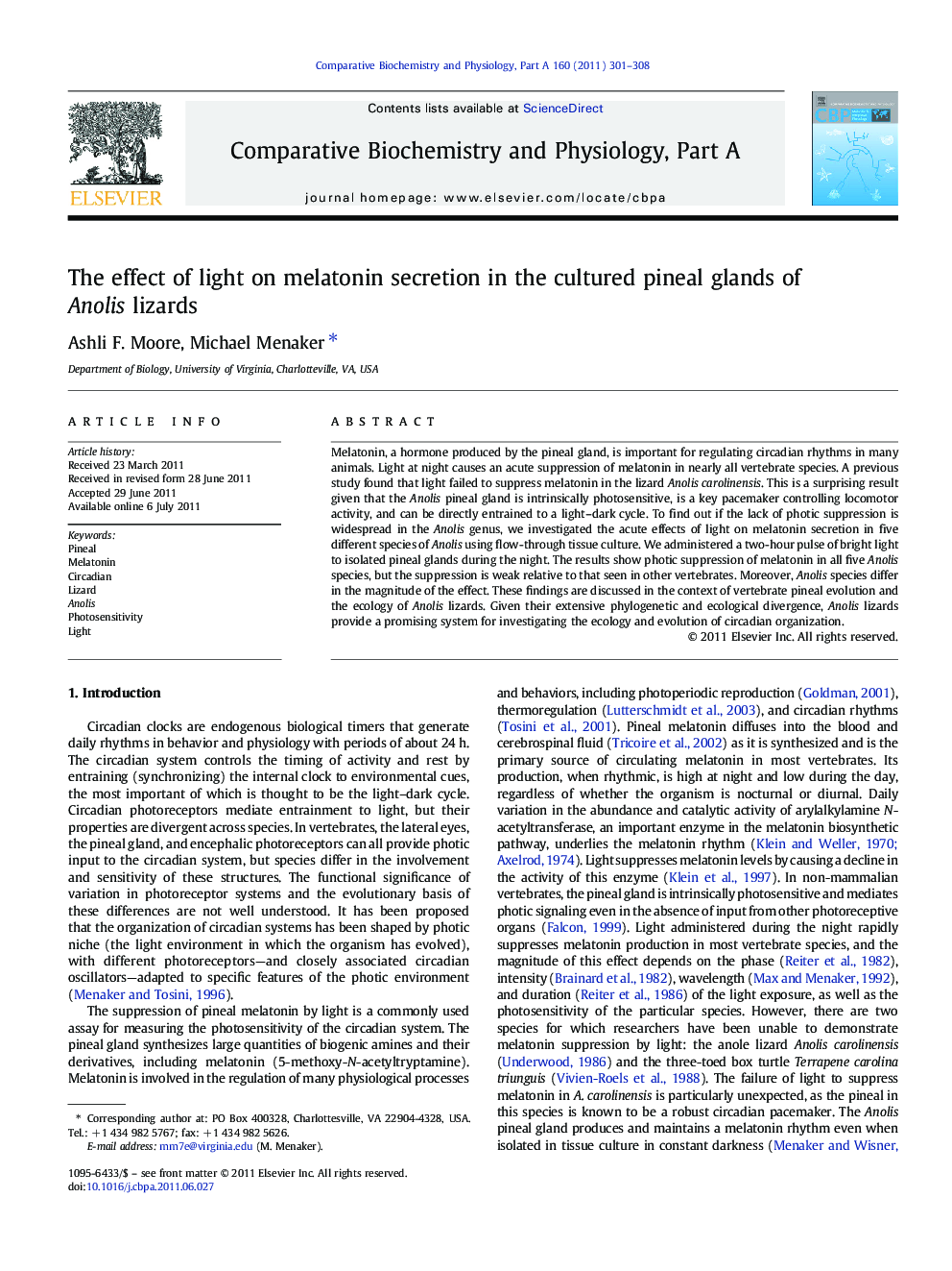 The effect of light on melatonin secretion in the cultured pineal glands of Anolis lizards