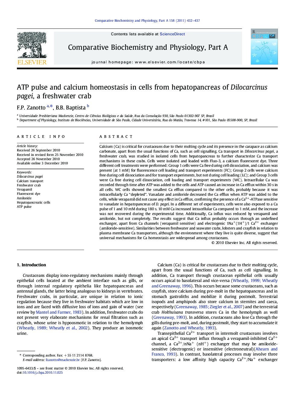 ATP pulse and calcium homeostasis in cells from hepatopancreas of Dilocarcinus pagei, a freshwater crab