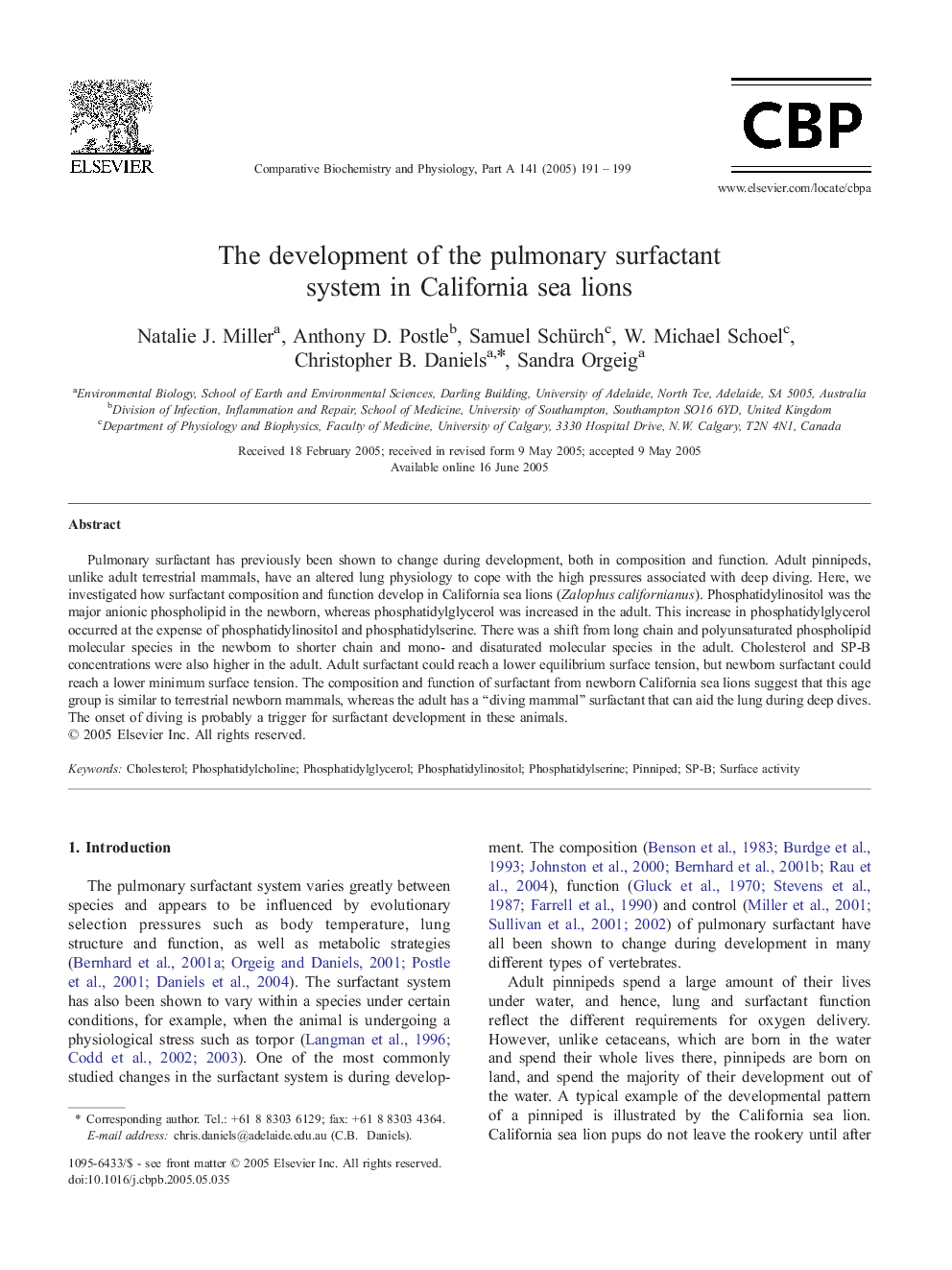 The development of the pulmonary surfactant system in California sea lions