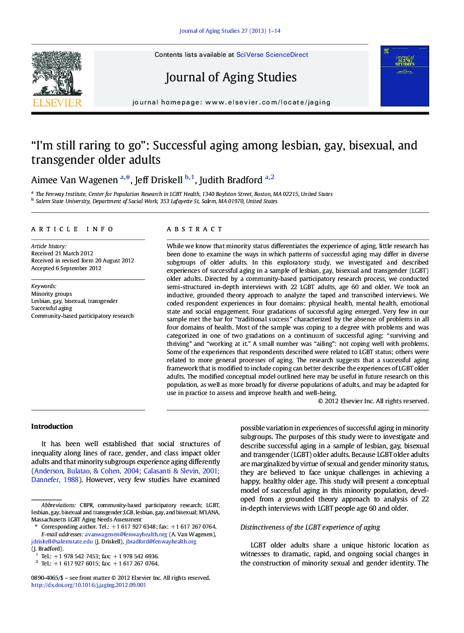 “I'm still raring to go”: Successful aging among lesbian, gay, bisexual, and transgender older adults