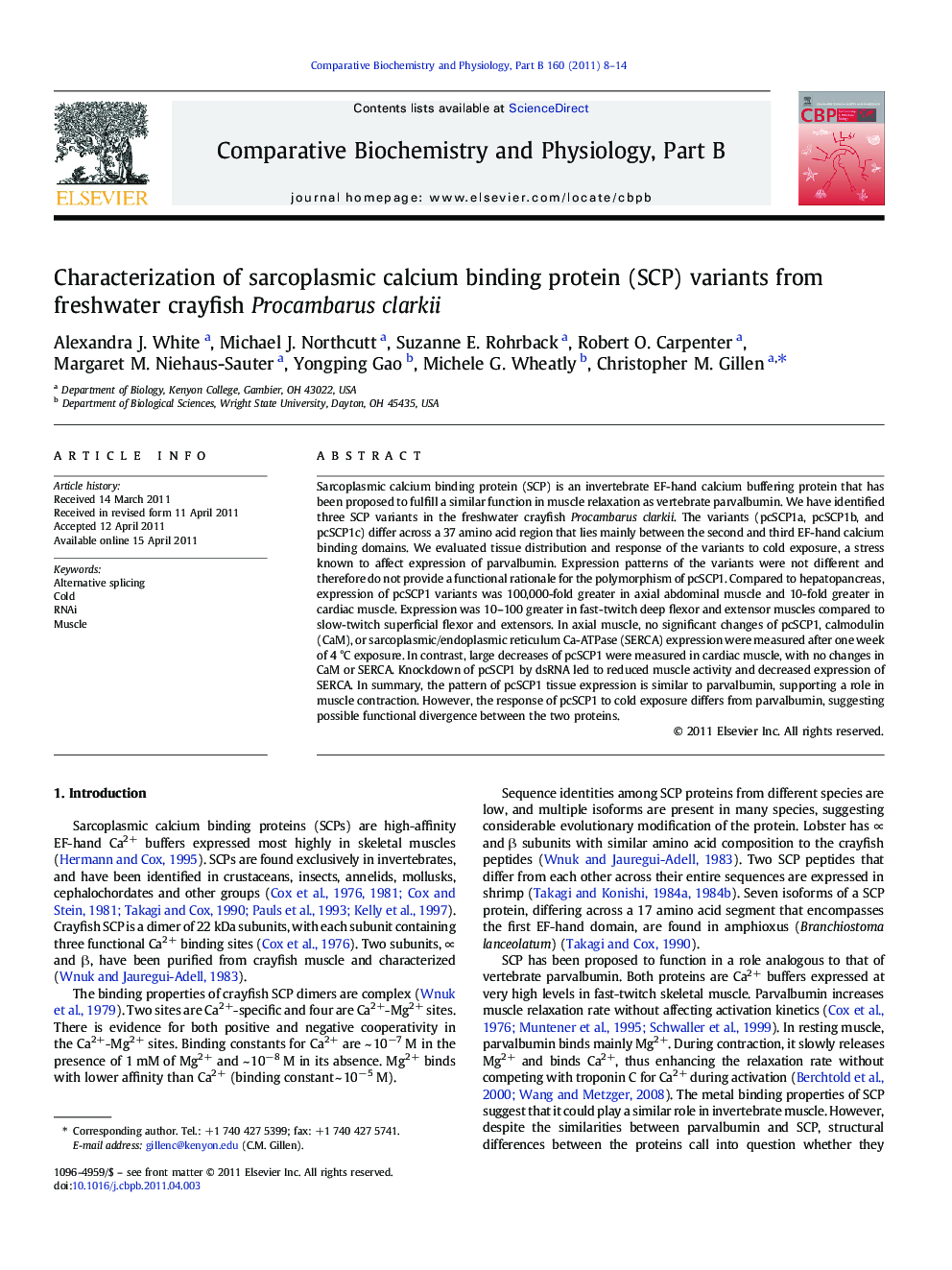 Characterization of sarcoplasmic calcium binding protein (SCP) variants from freshwater crayfish Procambarus clarkii