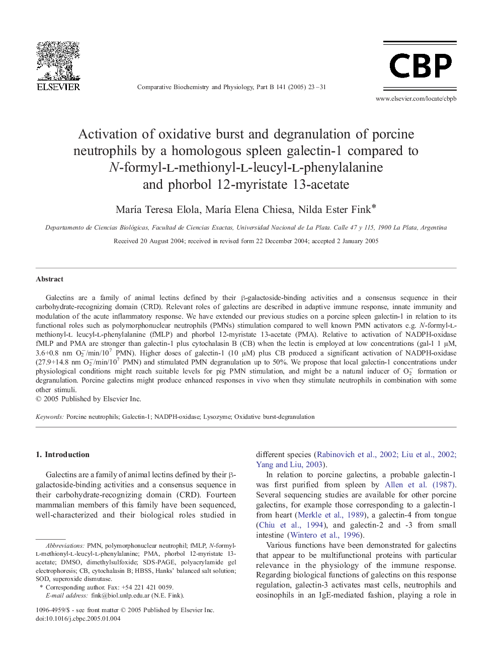 Activation of oxidative burst and degranulation of porcine neutrophils by a homologous spleen galectin-1 compared to N-formyl-l-methionyl-l-leucyl-l-phenylalanine and phorbol 12-myristate 13-acetate