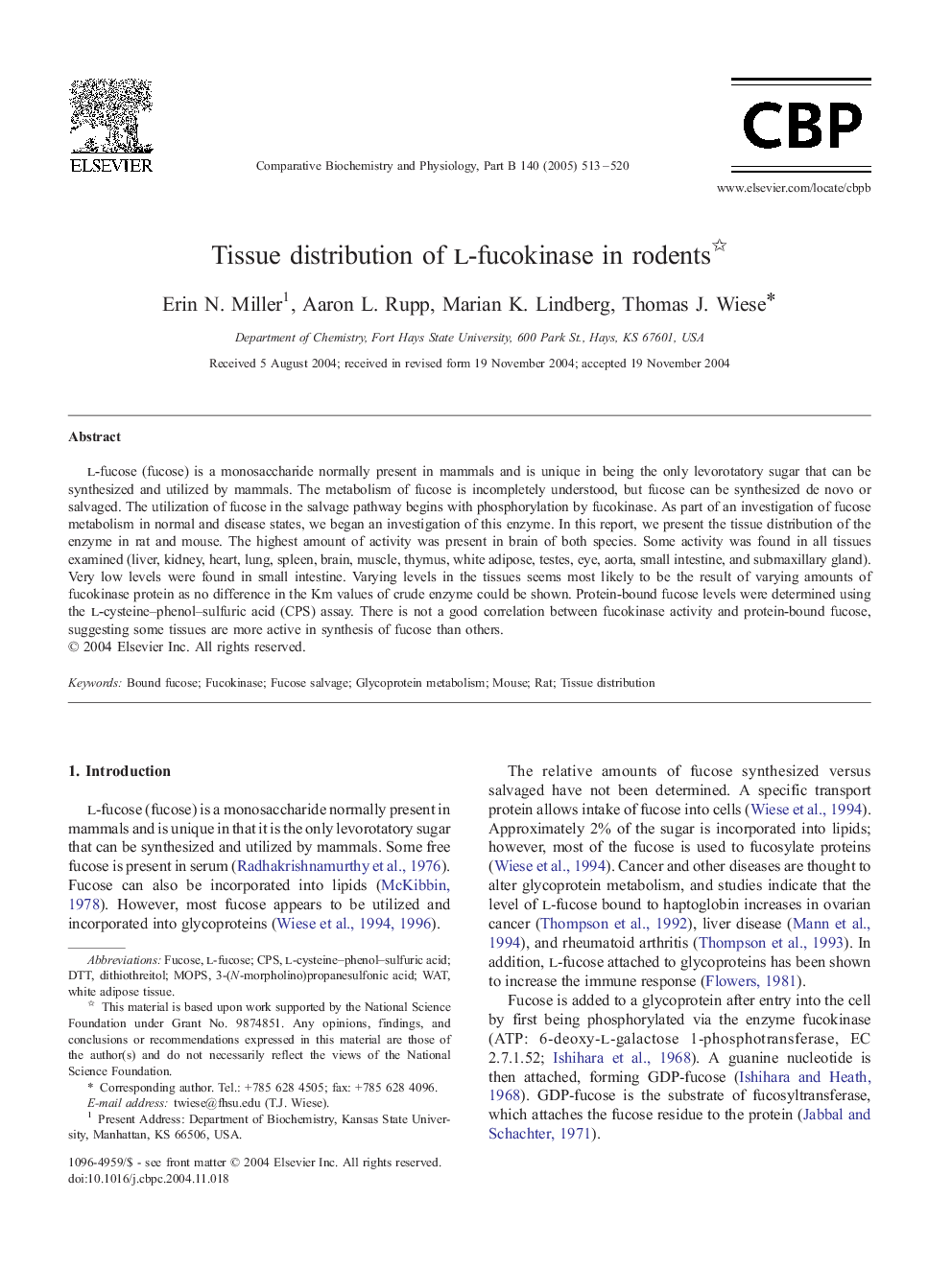Tissue distribution of l-fucokinase in rodents