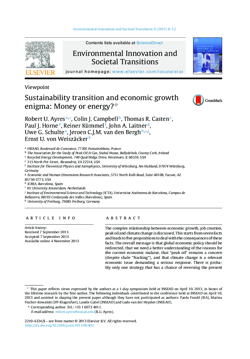 انتقال پایداری و معما رشد اقتصادی: پول یا انرژی؟