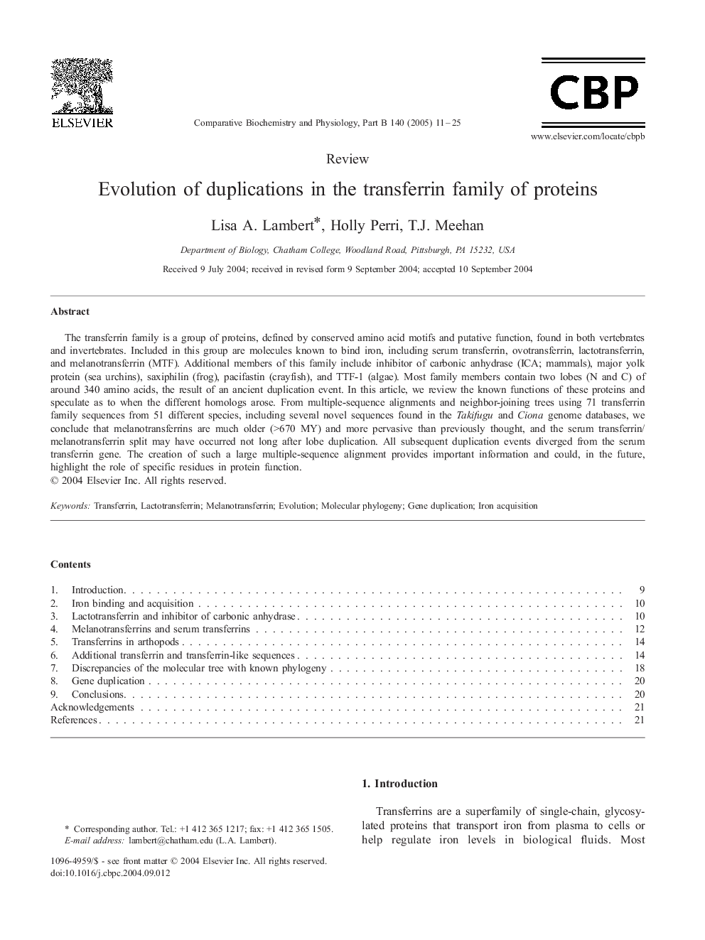 Evolution of duplications in the transferrin family of proteins