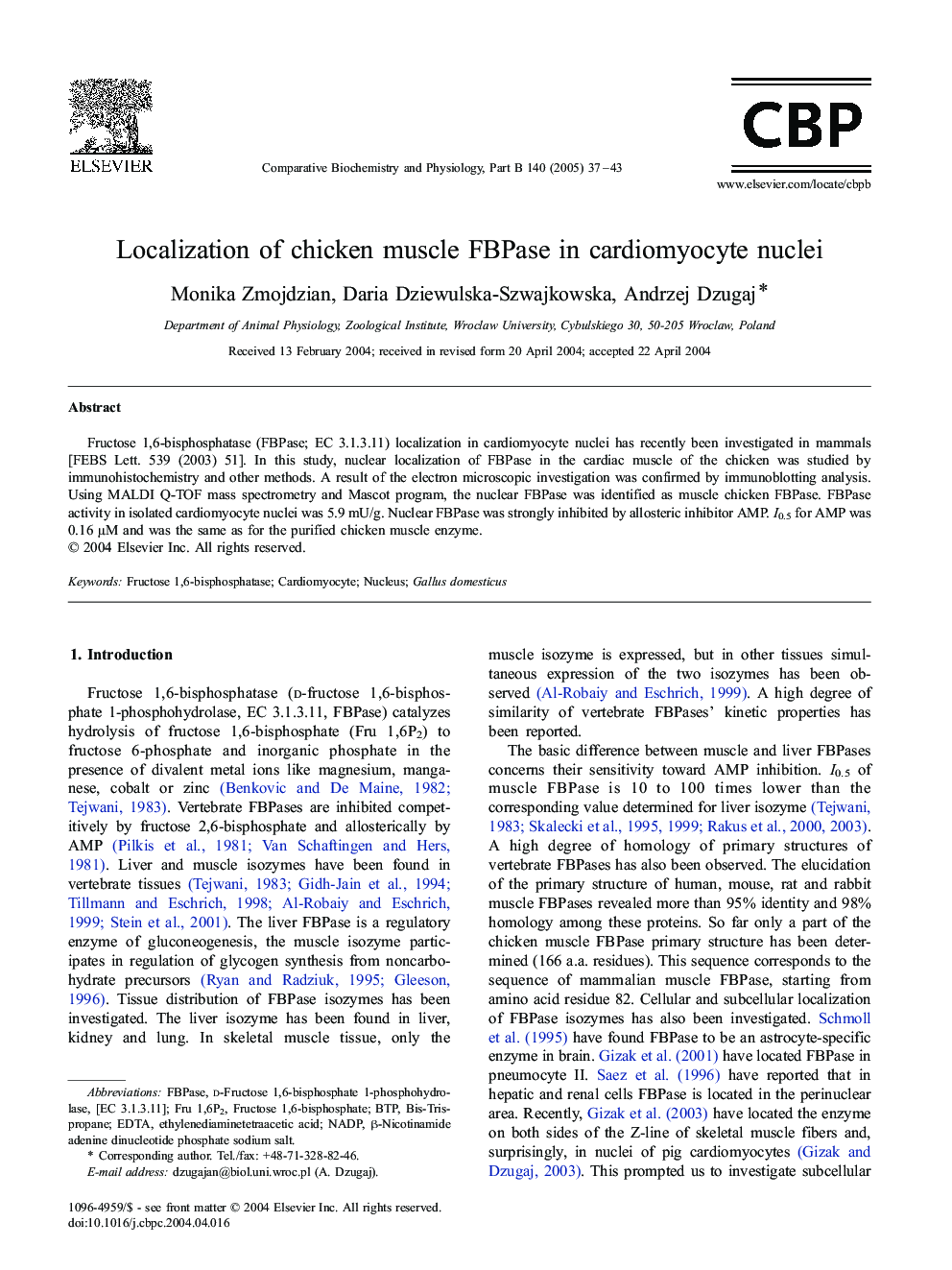 Localization of chicken muscle FBPase in cardiomyocyte nuclei