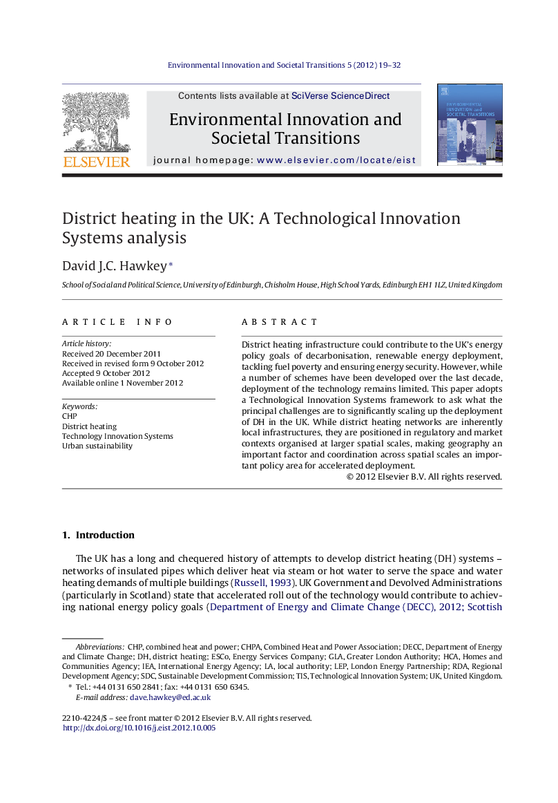 District heating in the UK: A Technological Innovation Systems analysis