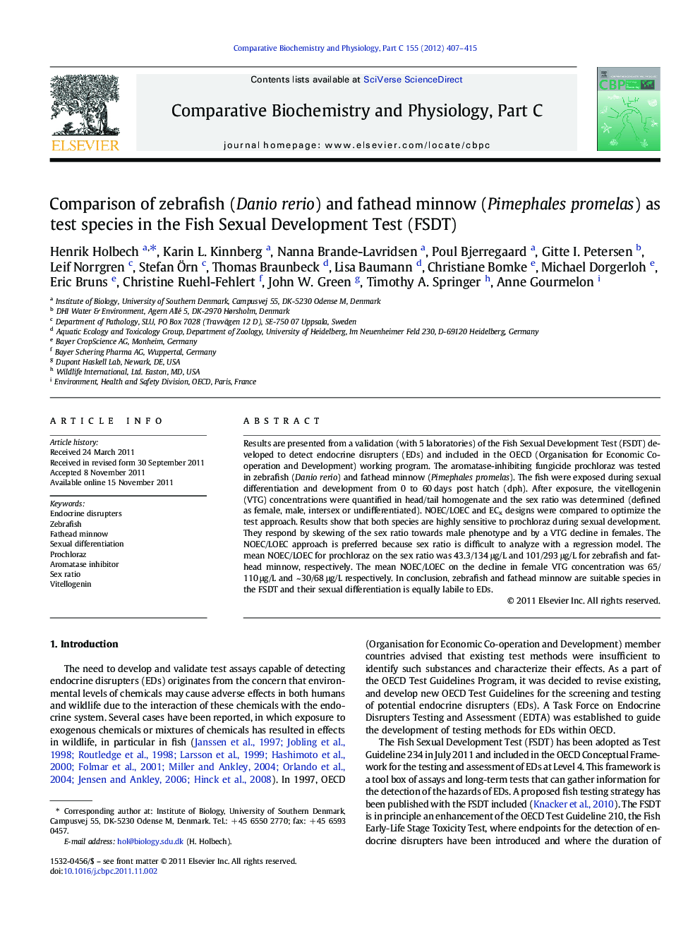 Comparison of zebrafish (Danio rerio) and fathead minnow (Pimephales promelas) as test species in the Fish Sexual Development Test (FSDT)