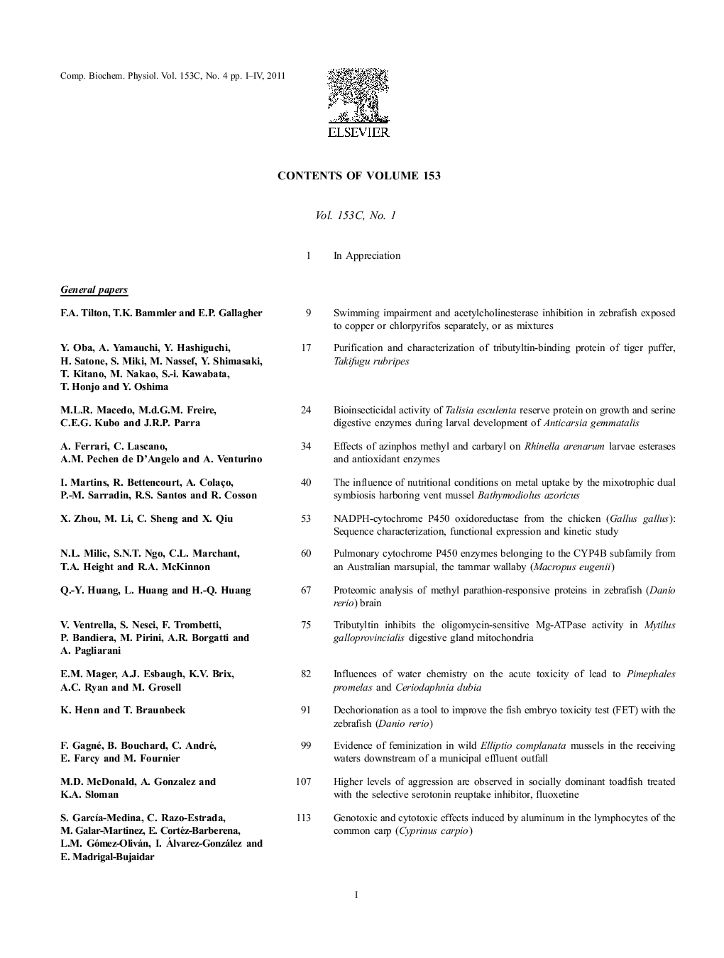 Contents of Volume