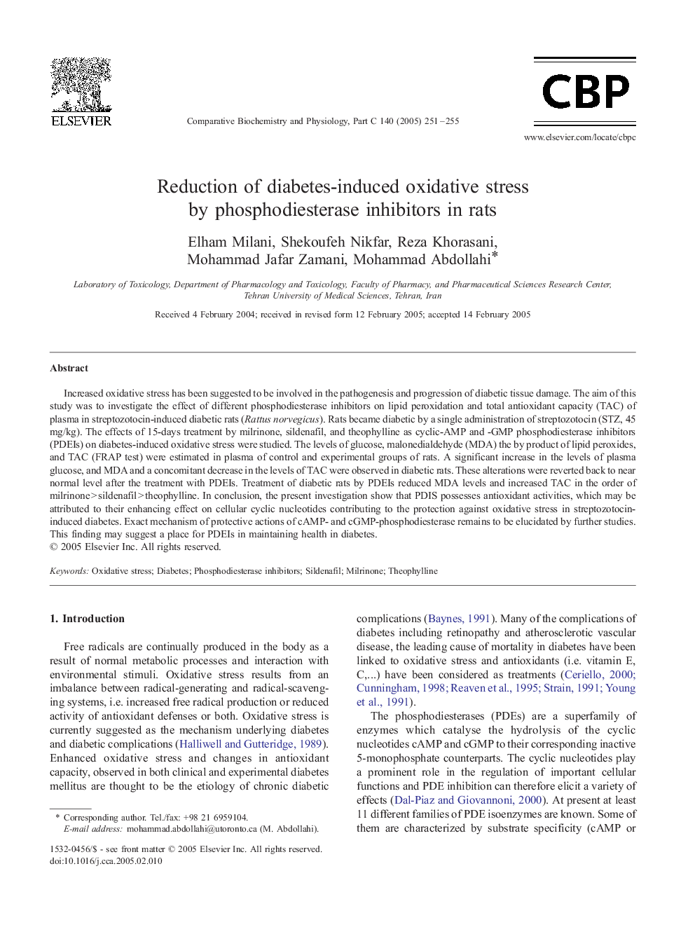 Reduction of diabetes-induced oxidative stress by phosphodiesterase inhibitors in rats