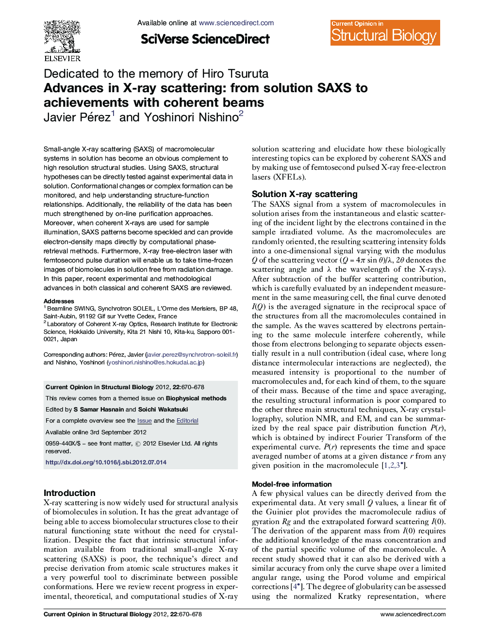Advances in X-ray scattering: from solution SAXS to achievements with coherent beams