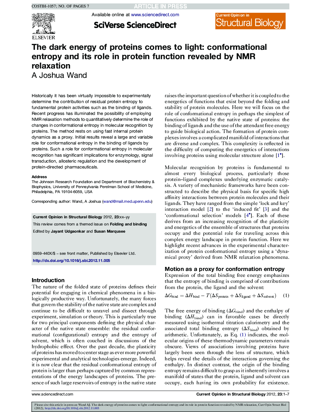 The dark energy of proteins comes to light: conformational entropy and its role in protein function revealed by NMR relaxation