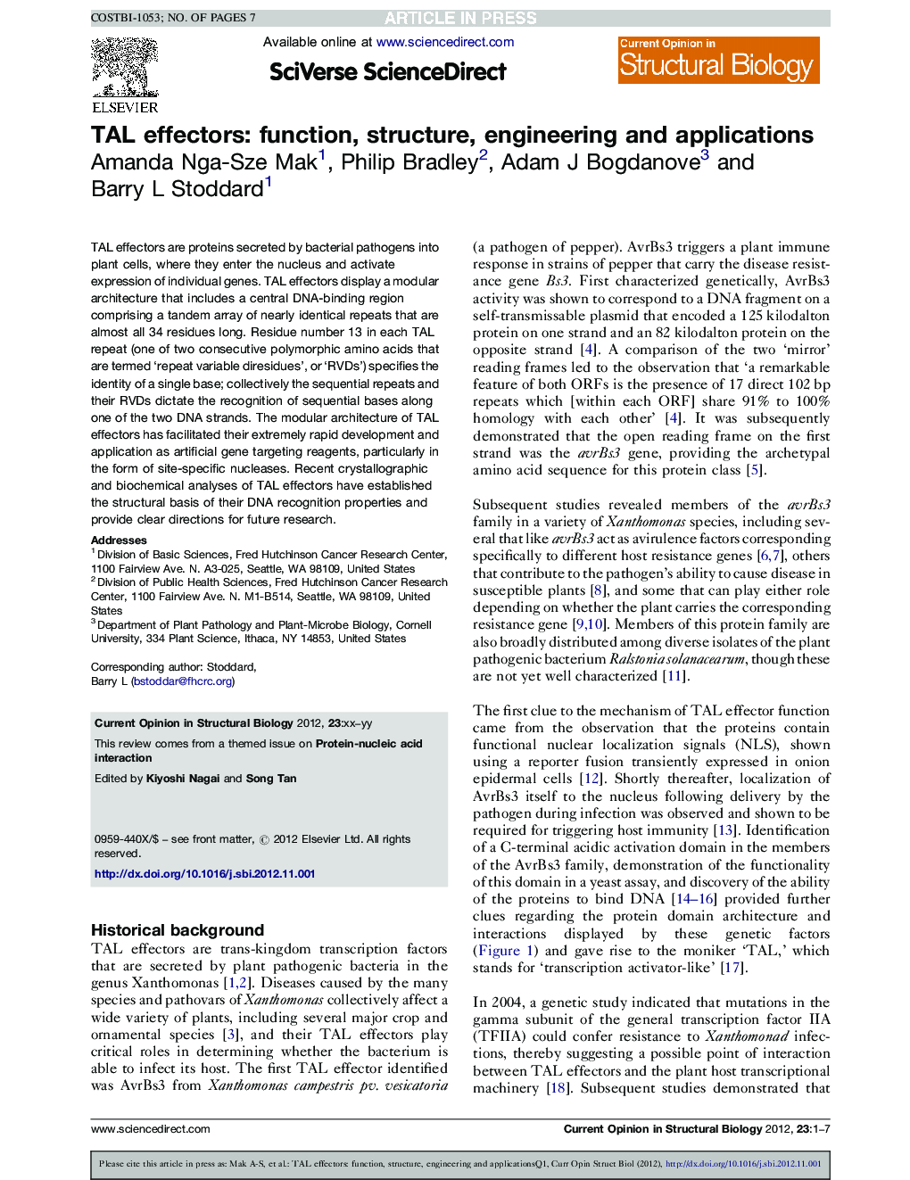 TAL effectors: function, structure, engineering and applications