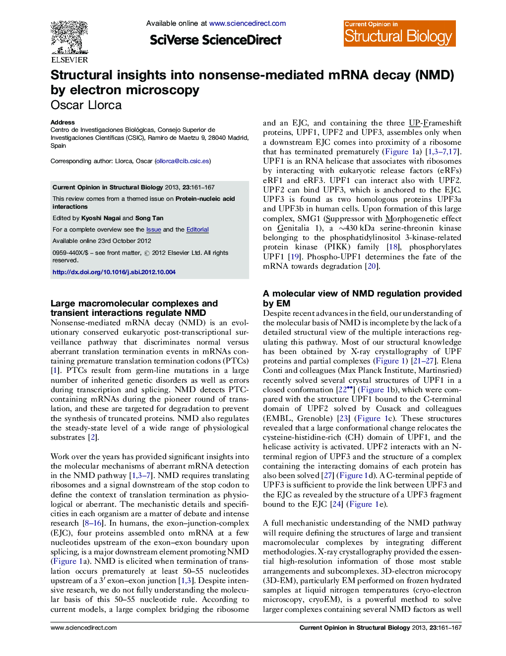 Structural insights into nonsense-mediated mRNA decay (NMD) by electron microscopy