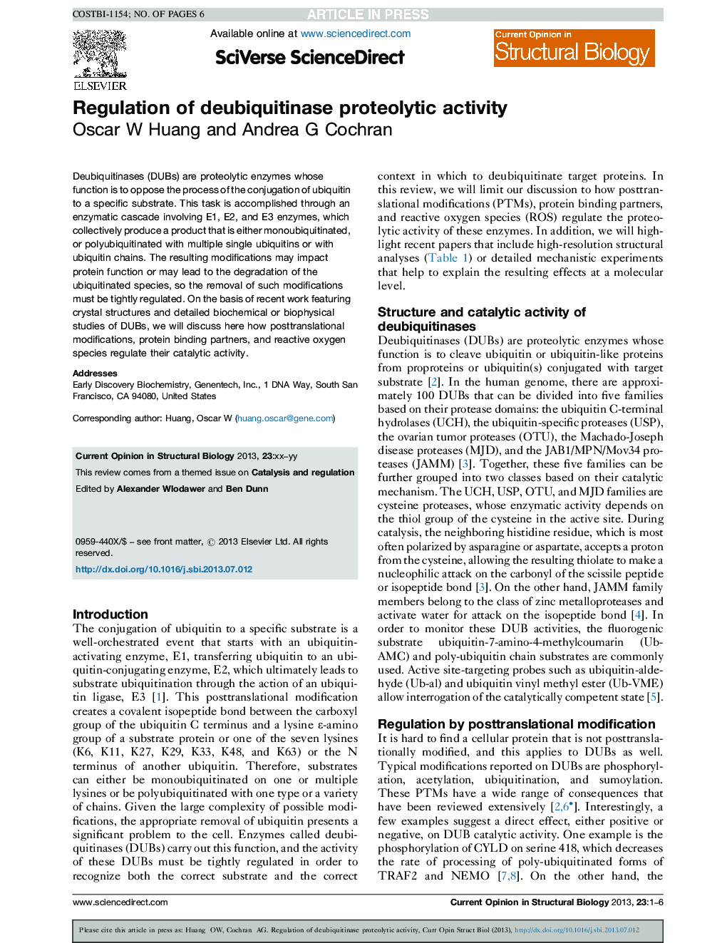 Regulation of deubiquitinase proteolytic activity