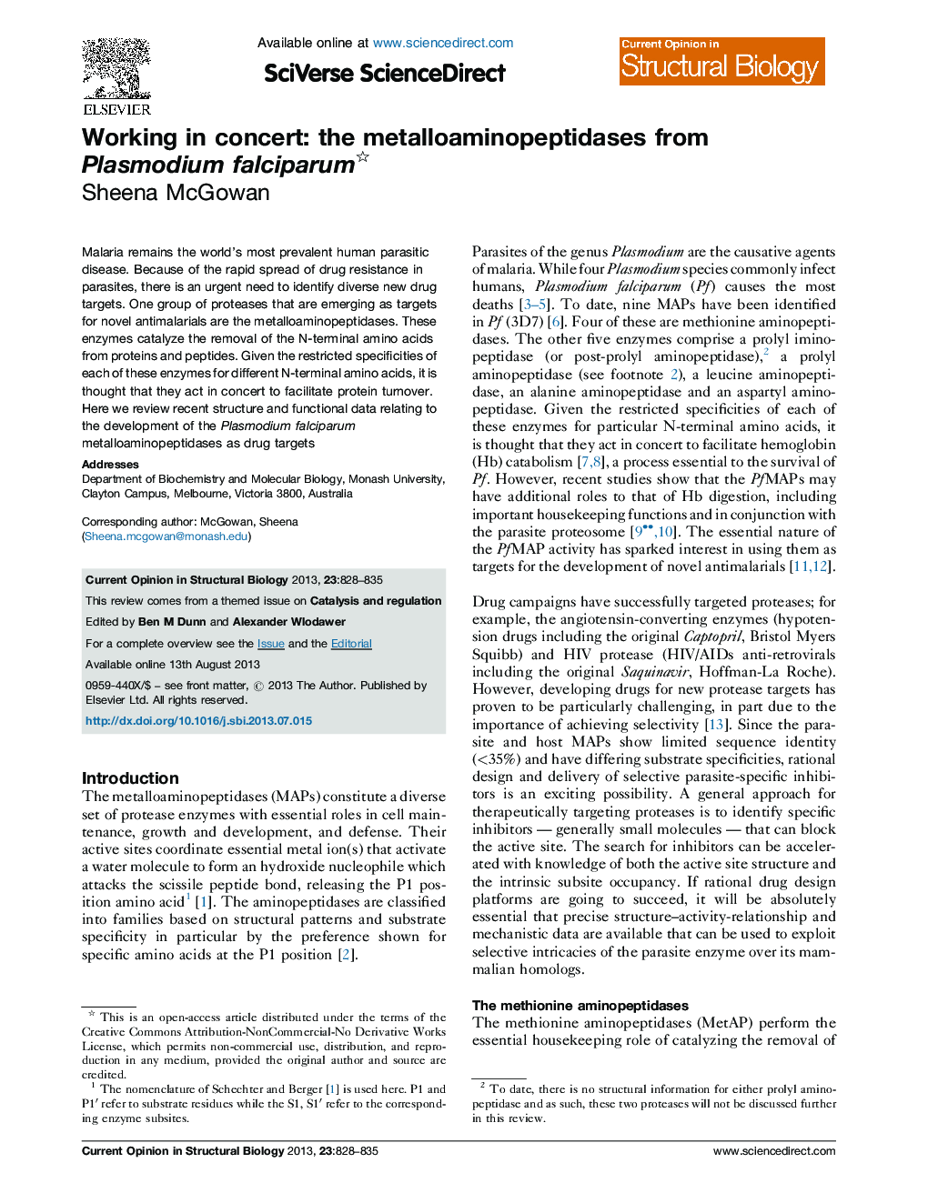 Working in concert: the metalloaminopeptidases from Plasmodium falciparum