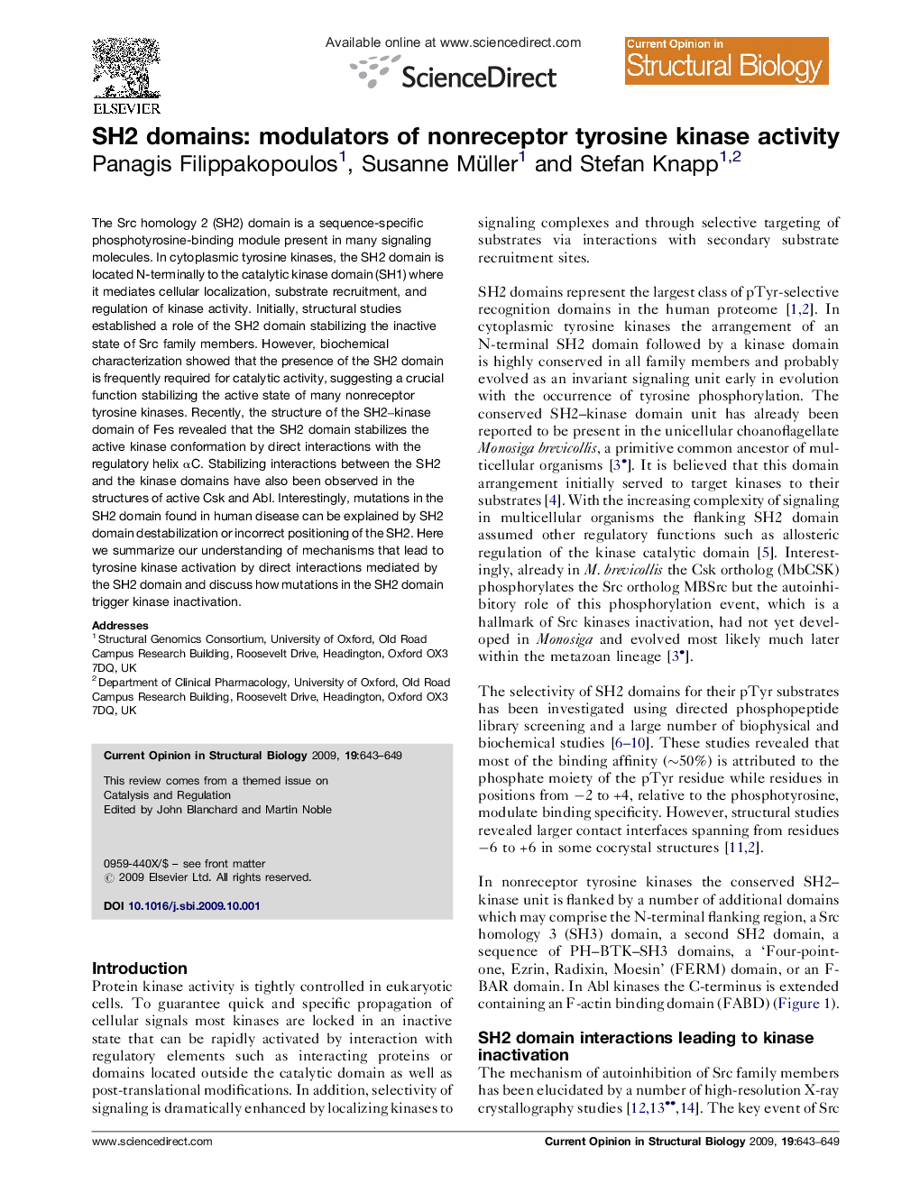 SH2 domains: modulators of nonreceptor tyrosine kinase activity