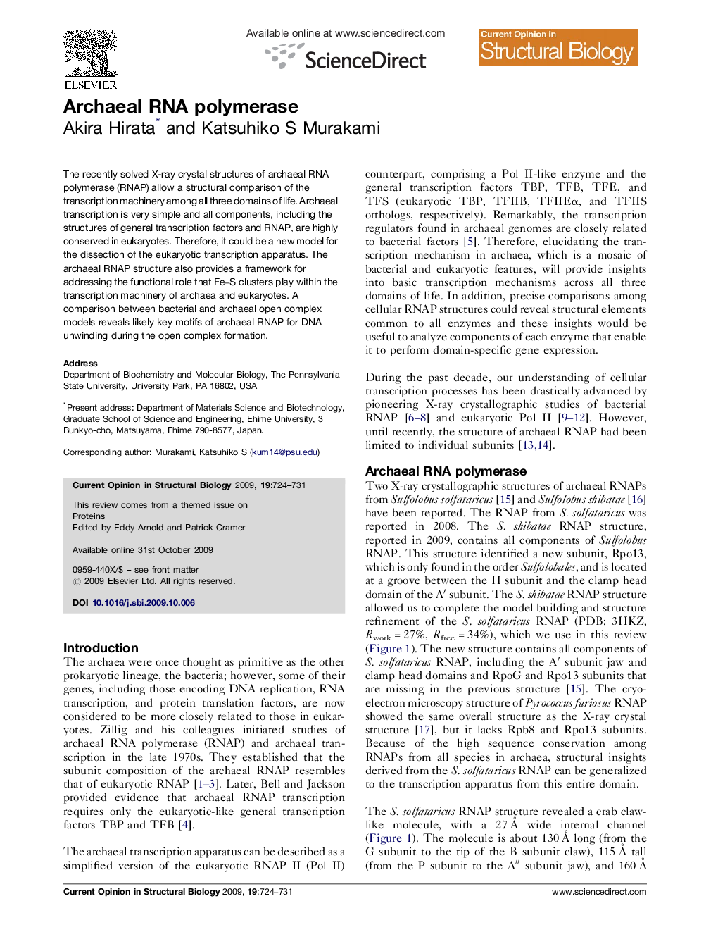 Archaeal RNA polymerase