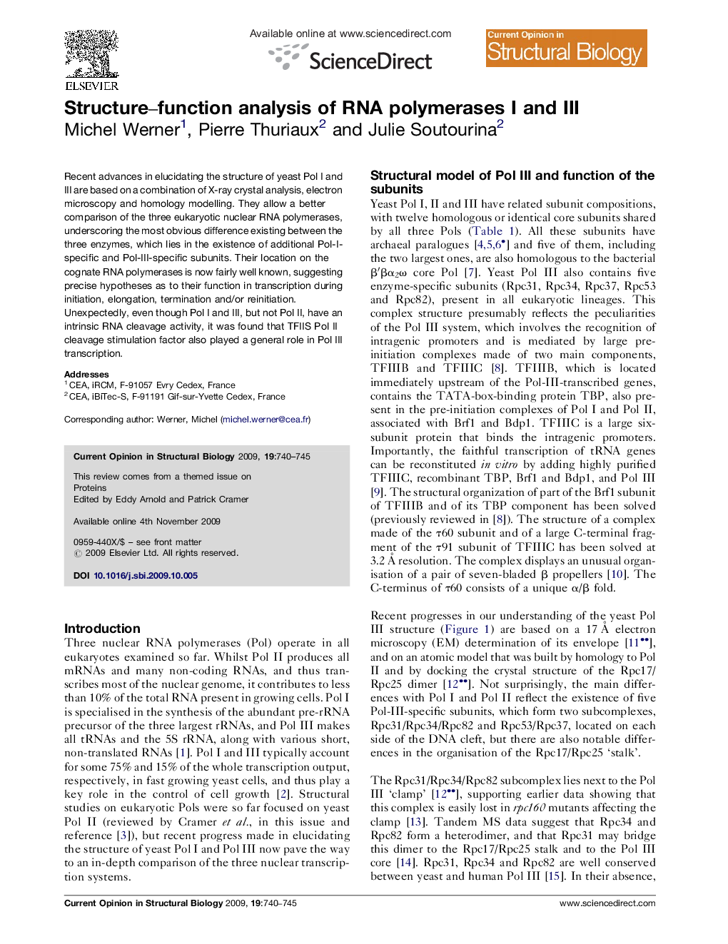 Structure-function analysis of RNA polymerases I and III