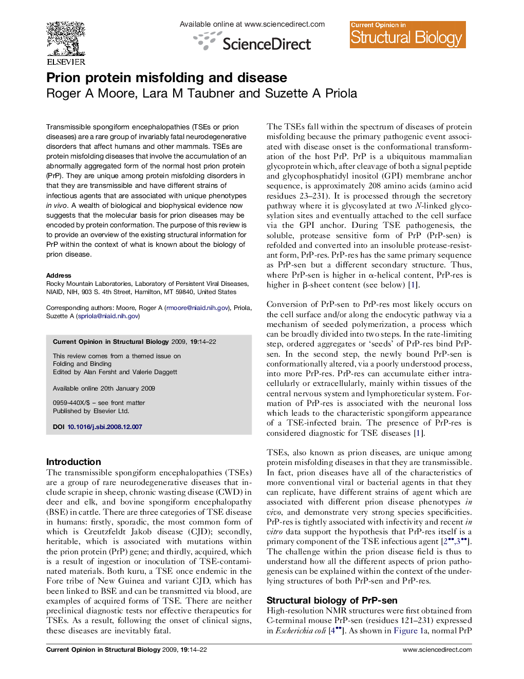 Prion protein misfolding and disease