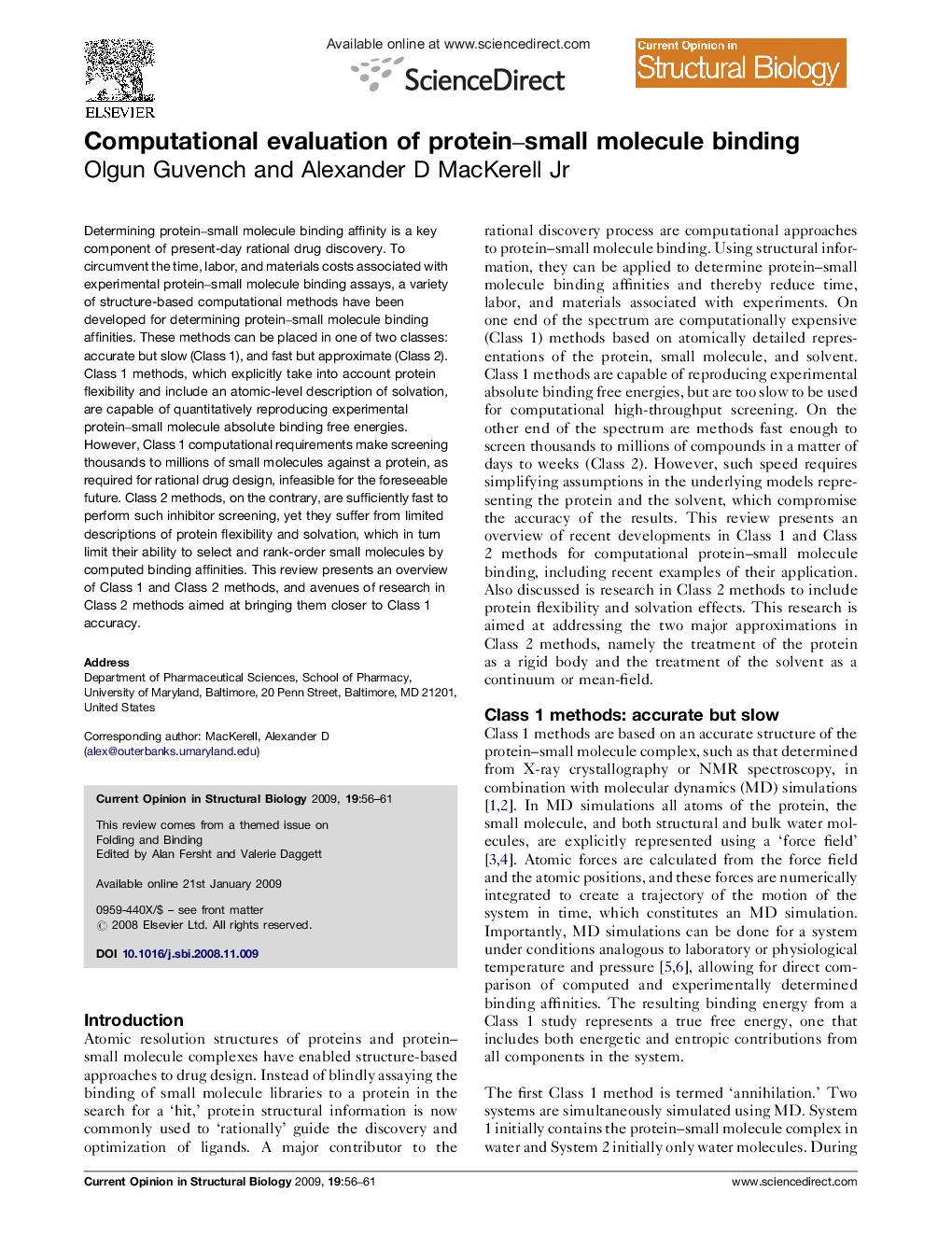 Computational evaluation of protein-small molecule binding