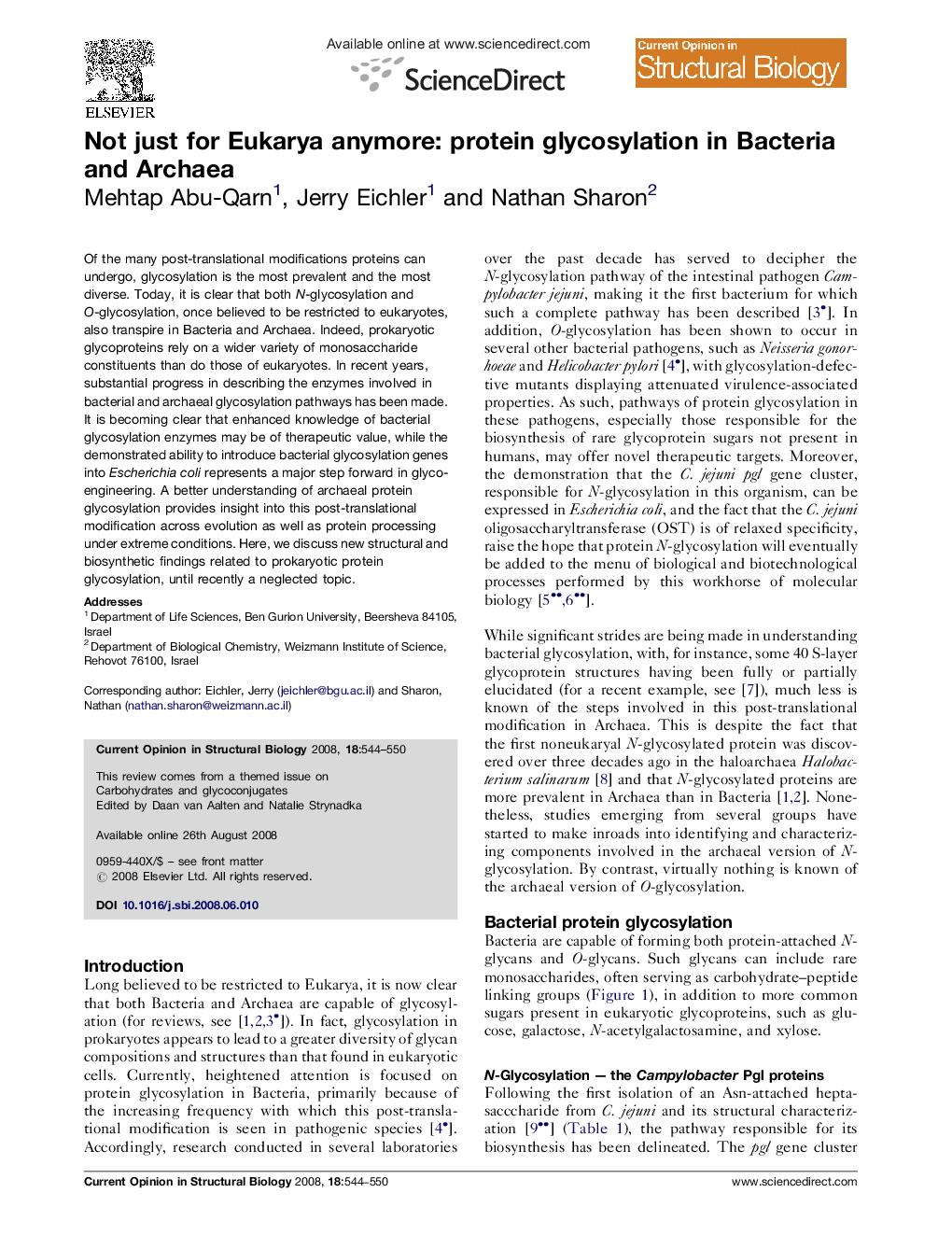 Not just for Eukarya anymore: protein glycosylation in Bacteria and Archaea